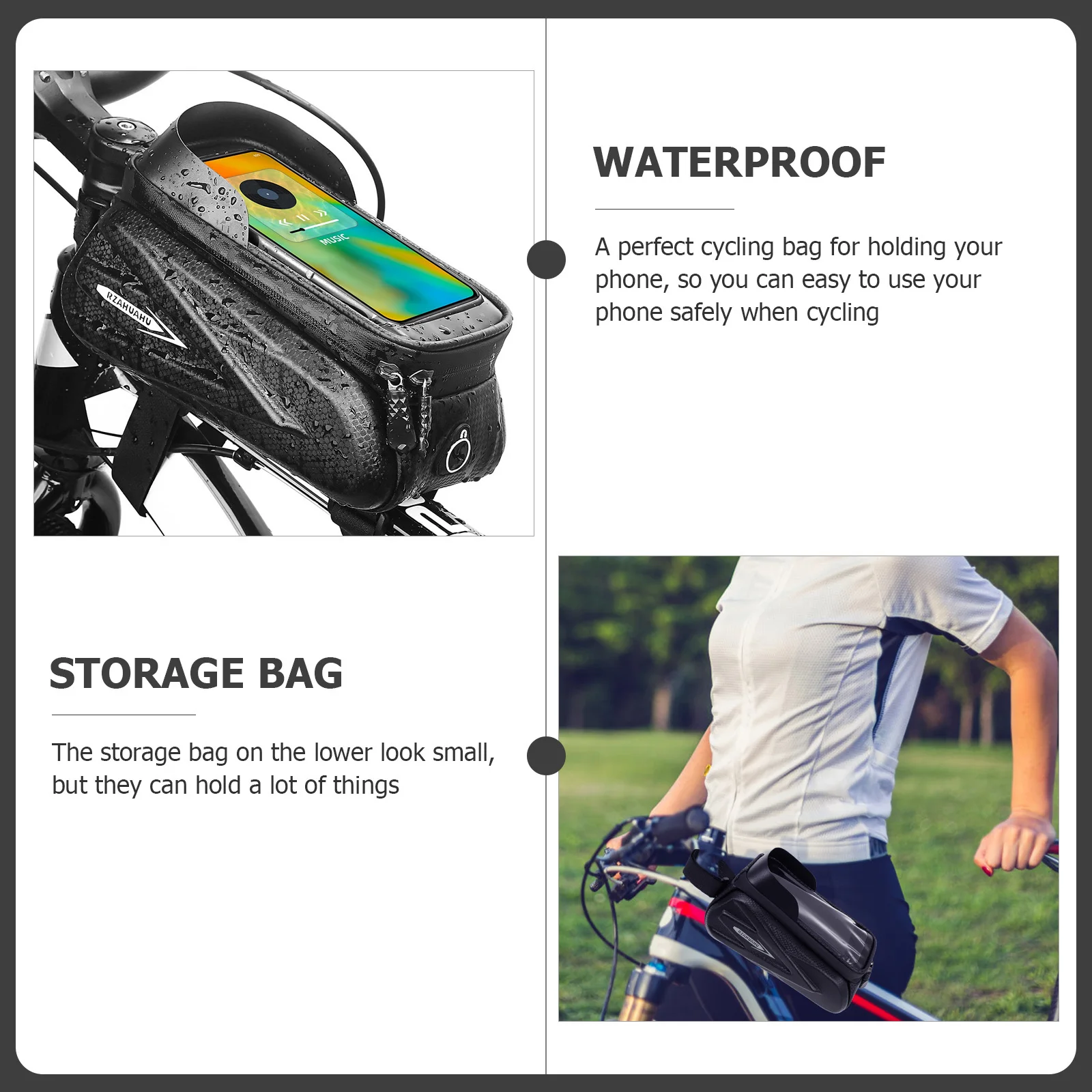 Bike Phone Pouch Waterproof Touchscreen Mobile Bag Cycling Handlebar Front Beam Phone Holder Bike Handlebar Bag