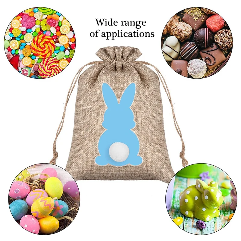 24 Pcs Easter Day Party Favor Bags Bunny Burlap Gift Bags Candy Bags Gift Wrap Bags For Easter Day 6 X 4 Inch