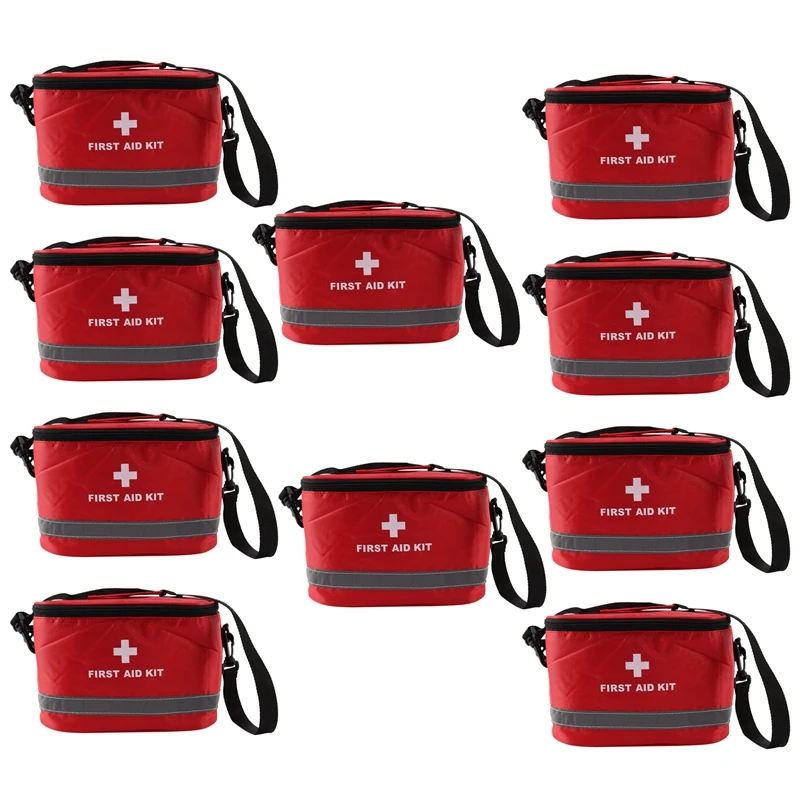 

10X First Aid Kit Sports Camping Bag Home Emergency Survival Package Red Nylon Striking Cross Symbol Crossbody Bag