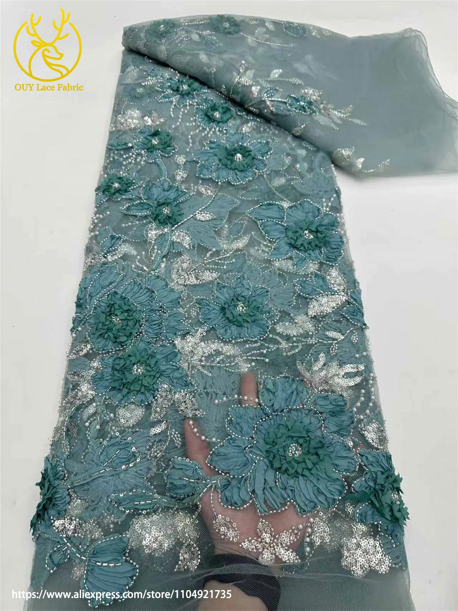Moda francese 3D fiore paillettes tessuto di pizzo 2025 di alta qualità nigeriano africano in rilievo ricamo tessuto di pizzo abito da donna cucito