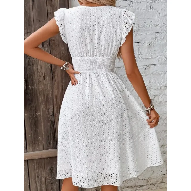 

New Summer Lotus Leaf Sleeve Elegant Dress 2025 Europe and America