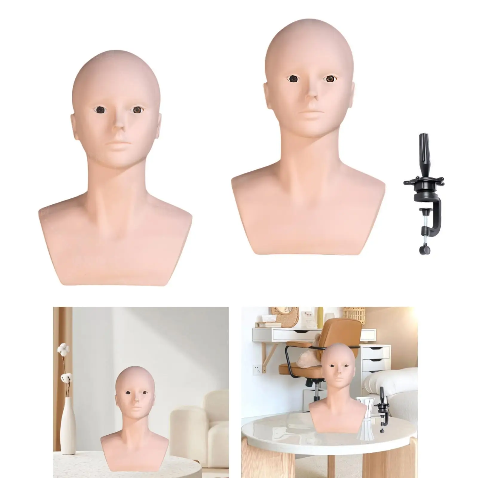 Mannequin Bald Head Multipurpose Cosmetology Training Head Professional Lightweight Display for Wig Making Styling Wig Holder