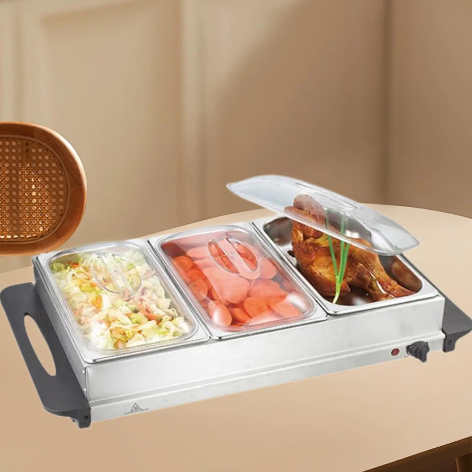 Electric Buffet Server Tray Triple Grids Heating Tray Food Warmer Tray for Buffet Entertaining Weddings Catering Restaurant