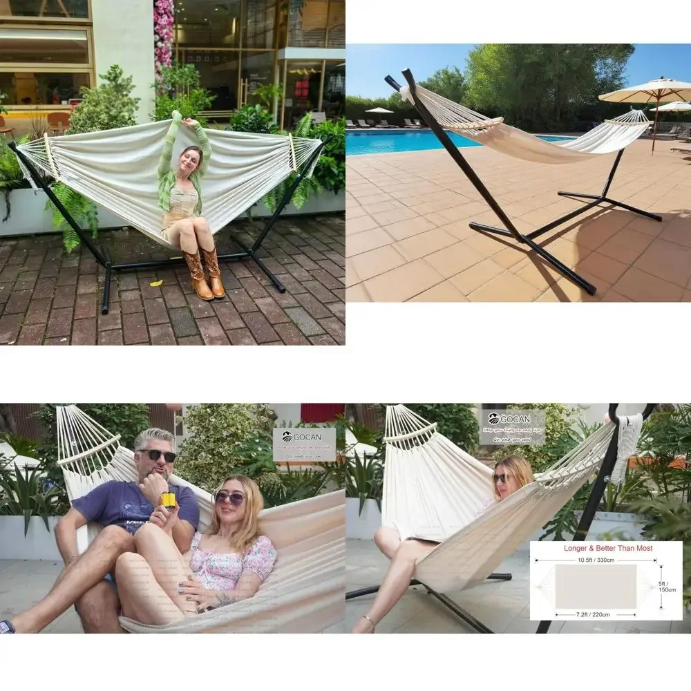 

Большой 2-местный гамак из хлопкового холста со стальной подставкой и съемной планкой, 500 фунтов, идеально подходит для патио и отдыха на открытом воздухе.