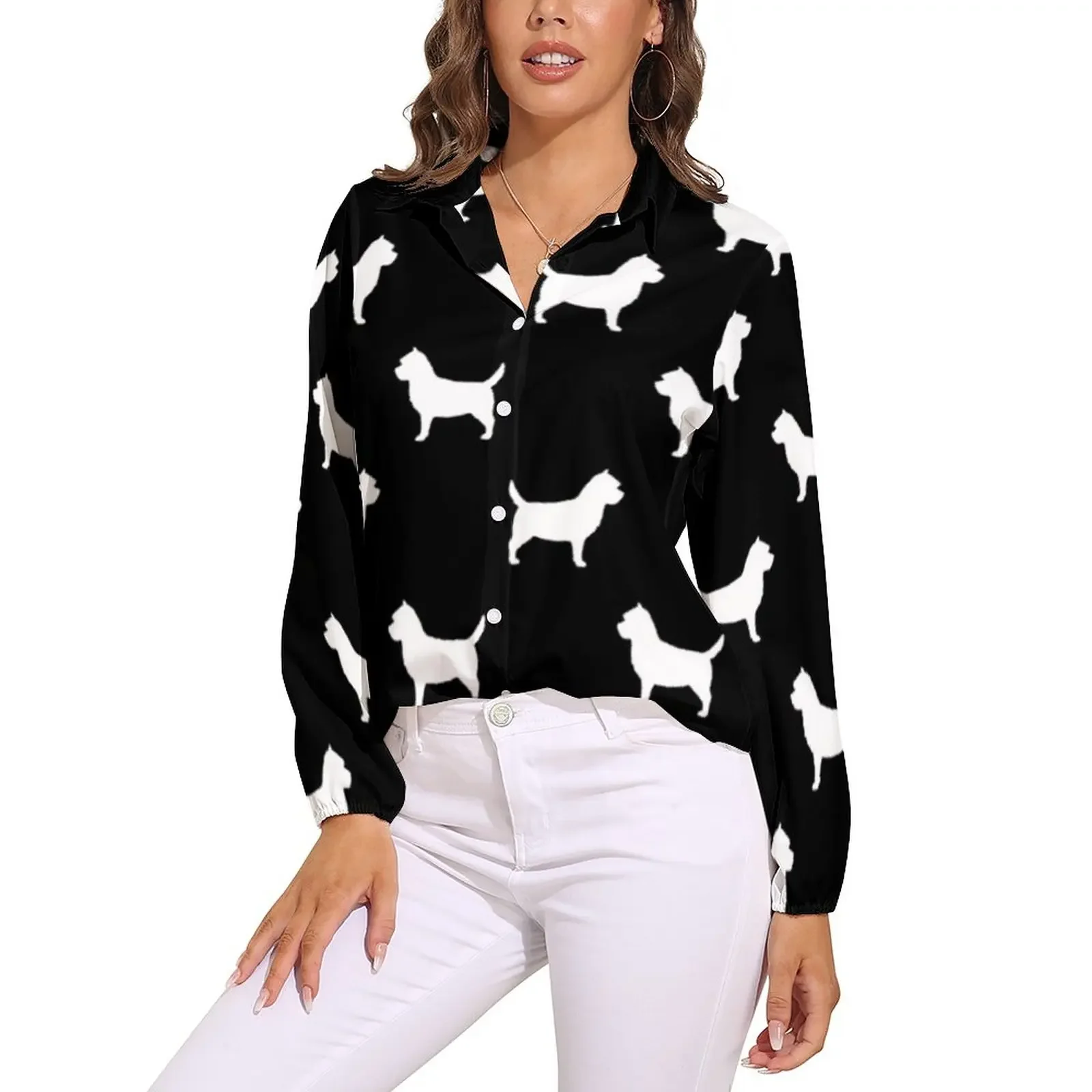 بلوزة كلاسيكية مطبوعة على شكل كلب ألماني صور ظلية لعيد الميلاد بلوزات جرافيك كاواي للسيدات ملابس الشارع قمصان صيفية كبيرة الحجم
