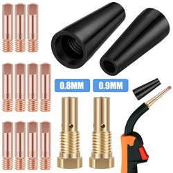 15Pcs MIG Welding Kit Flux Core Gasless Nozzle 0.8/0.9mm Brass Welding Tips Replacement MIG Welder Accessories