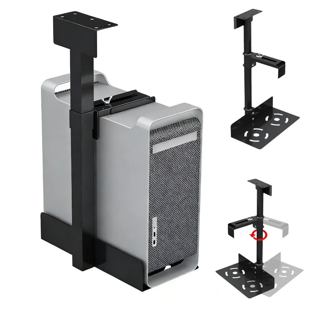 Support universel pour boîtier PC sous le bureau, support mural latéral pour CPU, réglage de hauteur 360° °   Support rotatif pour ordinateur de bureau, support pour boîtier d'ordinateur
