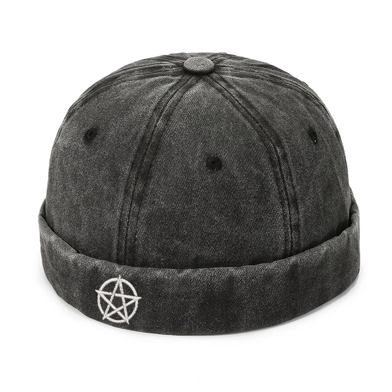 Pentagramm Stickerei Design Schädeldecke Hip Hop Beanie Straße Hut Männer Frauen Frühling Brimless Baggy Cap Manschette Docker Hüte