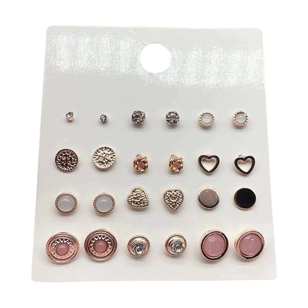 12Pairs Ladies Ear Studs Baroque Design Hypoallergenic Skin Friendly Elegant Chic Stud Earrings for Banquet Selfie Date