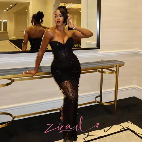 Luxury Illusion Black Stones Evening Prom Dress 2026 For Blackgirls Aso Ebi African Women Formal Wedding Party Dress Customized