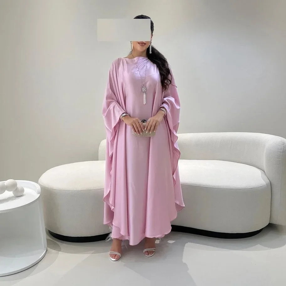 

Shiny Satin Abaya Arabic Dress Muslim Saudi Abayas for Women Dubai 2024 Luxury Turkish African Dresses Islamic Clothes Caftan