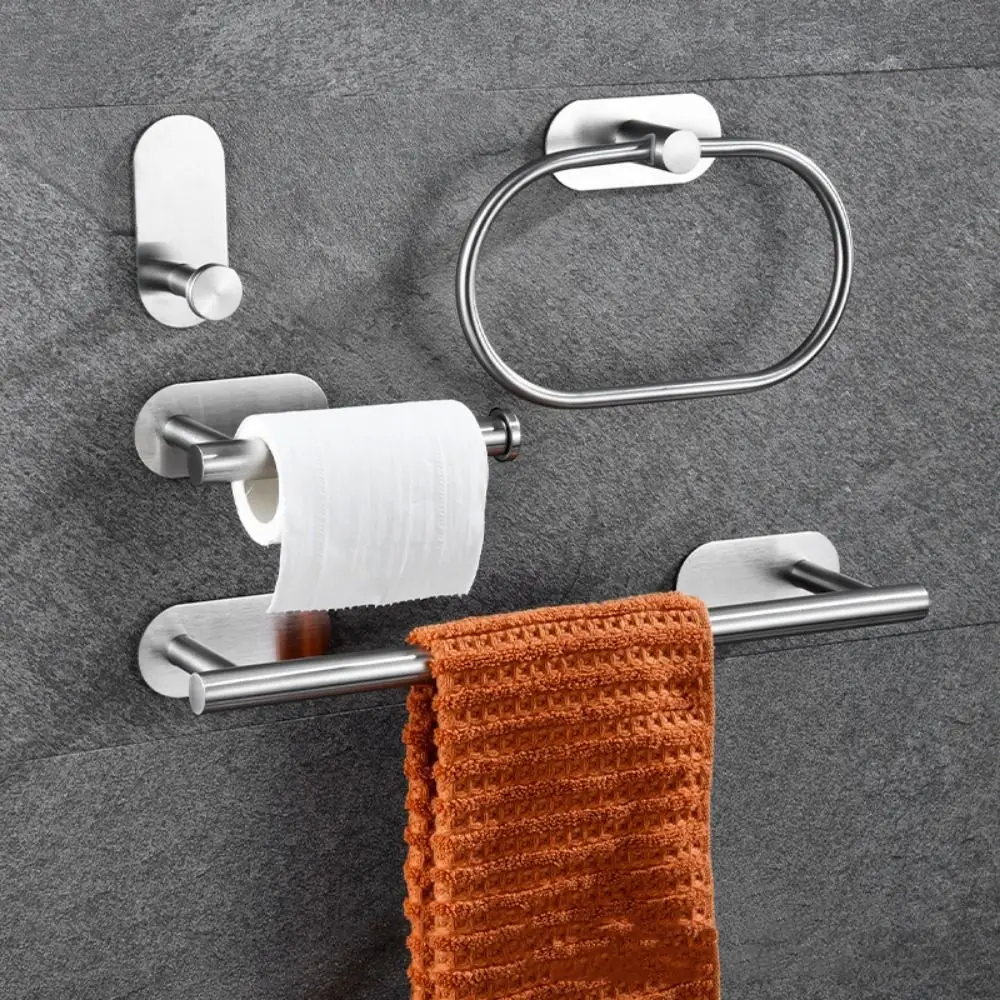 

4/5Pcs Stainless Steel Bathroom Hardware Set Rustproof Anticorrosion Bathroom Towels Rack Self-adhesive No Punching