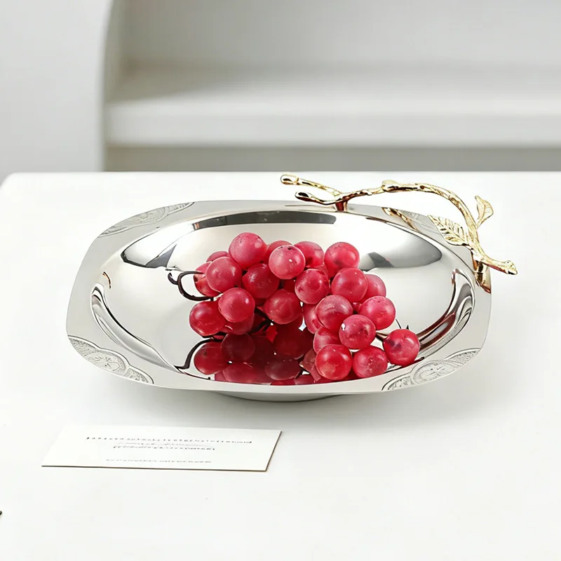 

Stainless Steel Fruit Tray, Metal Oval Handle, Bread and Snack Storage Tray, Kitchen Storage Tray, Home Decor, Scandinavian