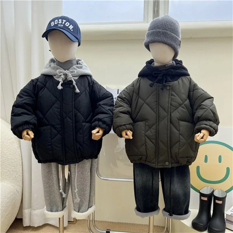 Boys Coat Jacket Cotton Outerwear Windbreak 2023 Hooded Thicken Velvet Winter Warm School Sport Children\'s Clothing