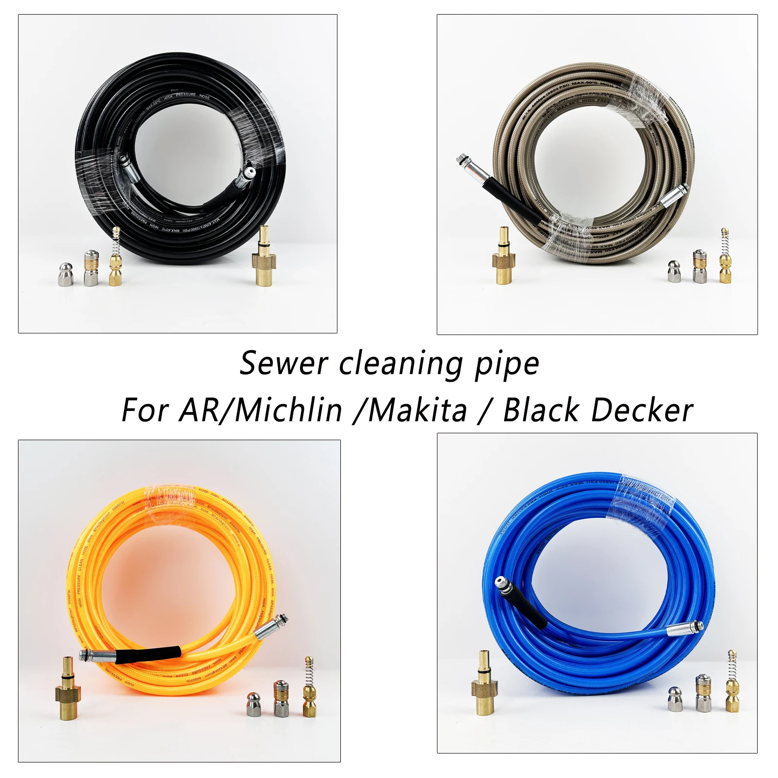 

3800PSI High - Pressure Sewer Cleaning Hose: 0.5 - 50M 1/4&1/8 Connectors, Grey/Black/Orange/Blue - Unclog Sewers Effectively