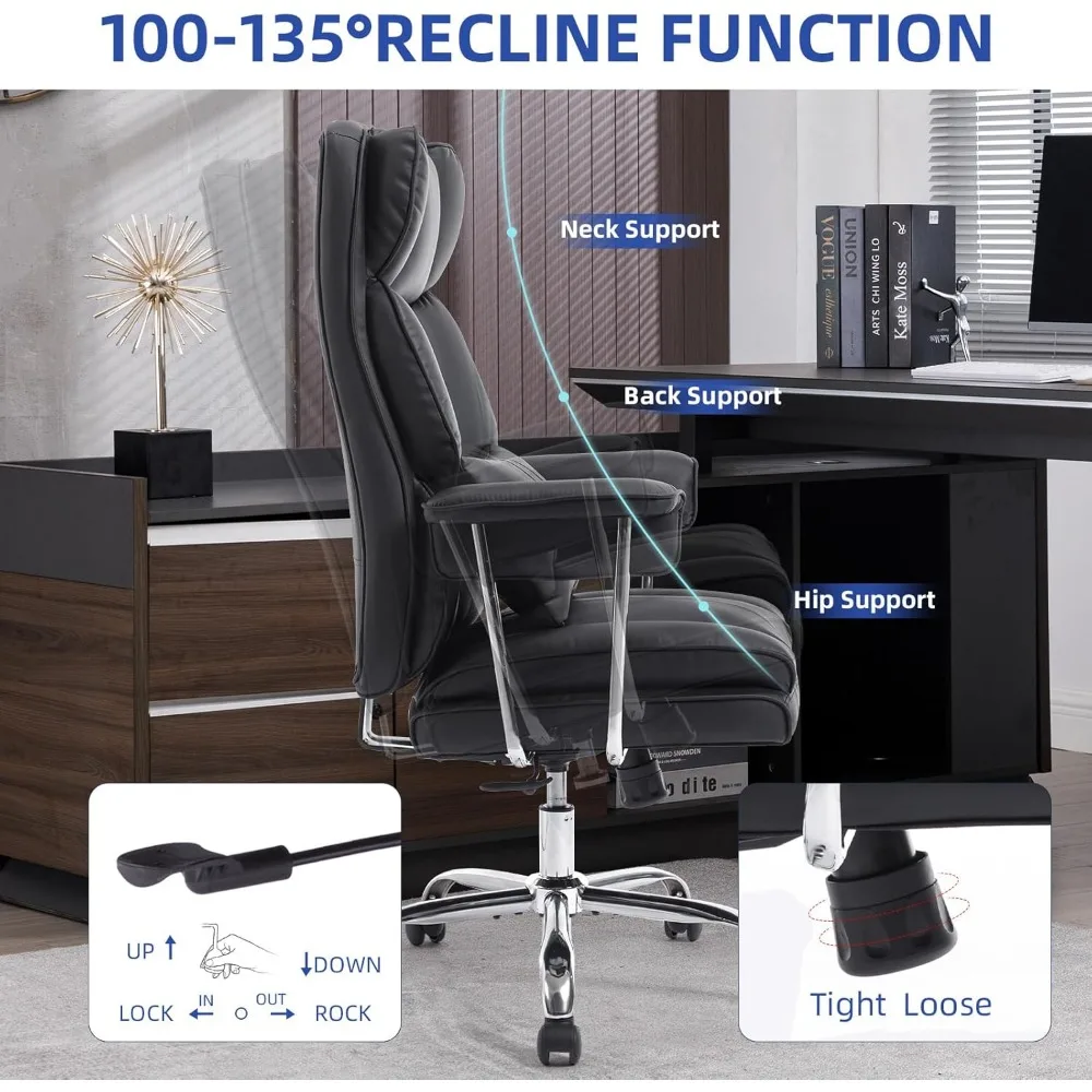 كرسي مكتب كبير وطويل القامة بسعة 500 رطل، مقعد عريض، كرسي مكتب تنفيذي عالي الظهر، كرسي مهام مكتبي مريح، دعم قطني Com #5