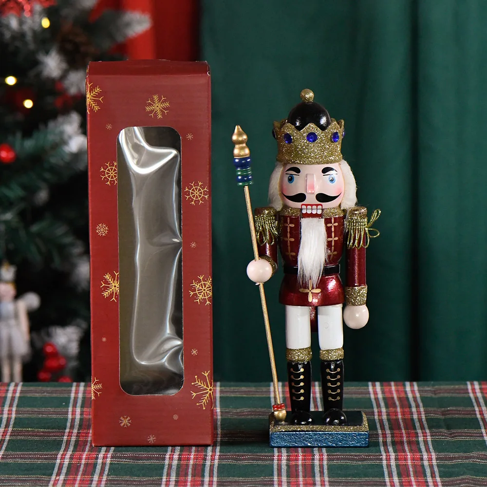 25CM Christmas Nutcracker Puppet Wooden Soldier Doll Vintage Handcrafts New Year Gift Party Ornament Office Decoration Ht226