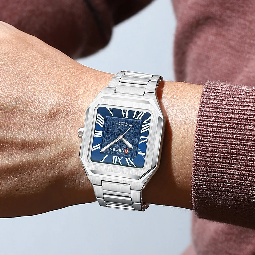 ساعة يد رجال الأعمال الفاخرة من CURREN مقاومة للماء ساعة عسكرية مضيئة من الفولاذ المقاوم للصدأ ساعات كوارتز رجالية عصرية #4