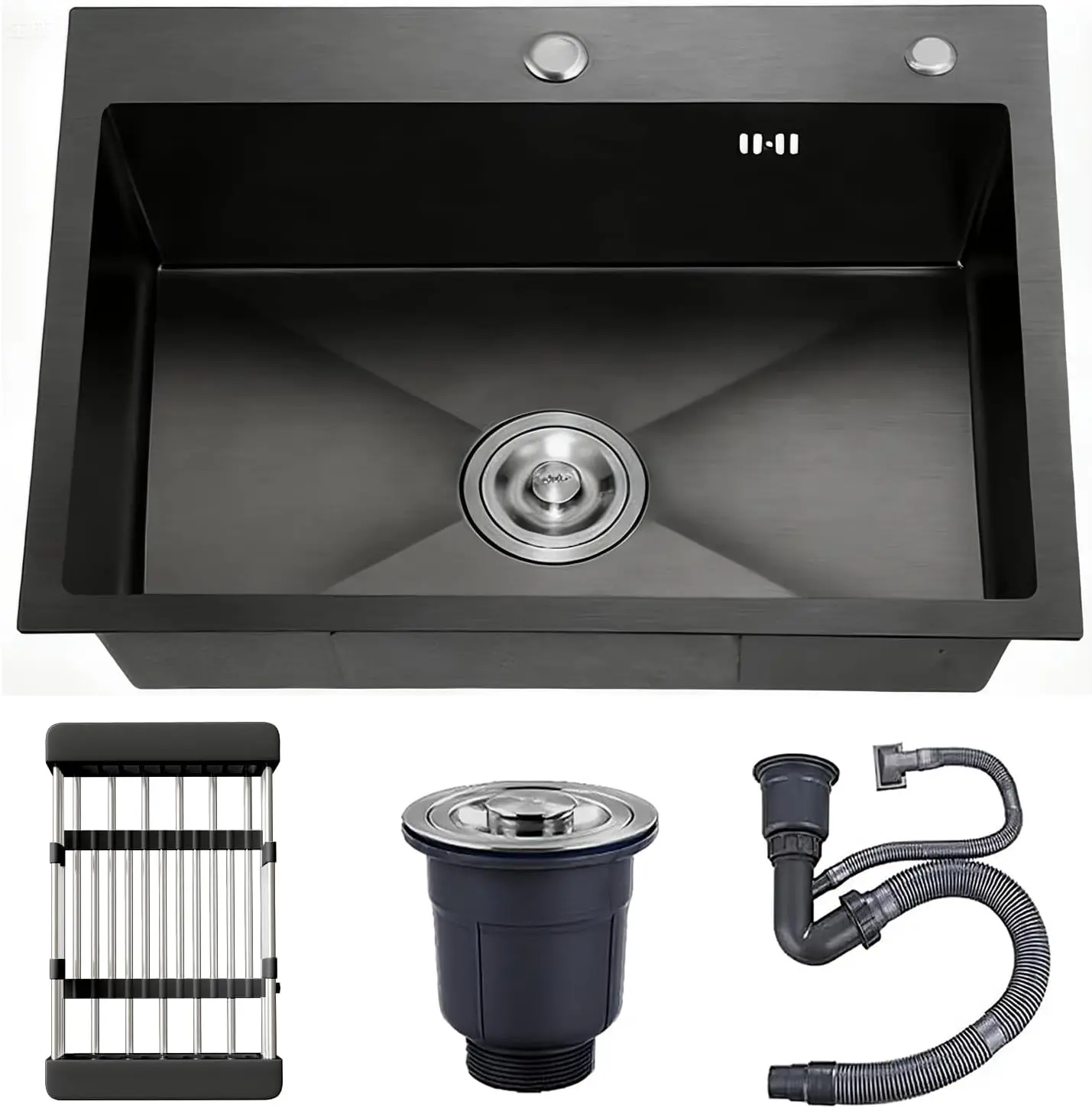 

Luxury Kitchen Sinks 304 Stainless Steel Farmhouse Sink Modern Single Bowl Kitchen Sink Set Black