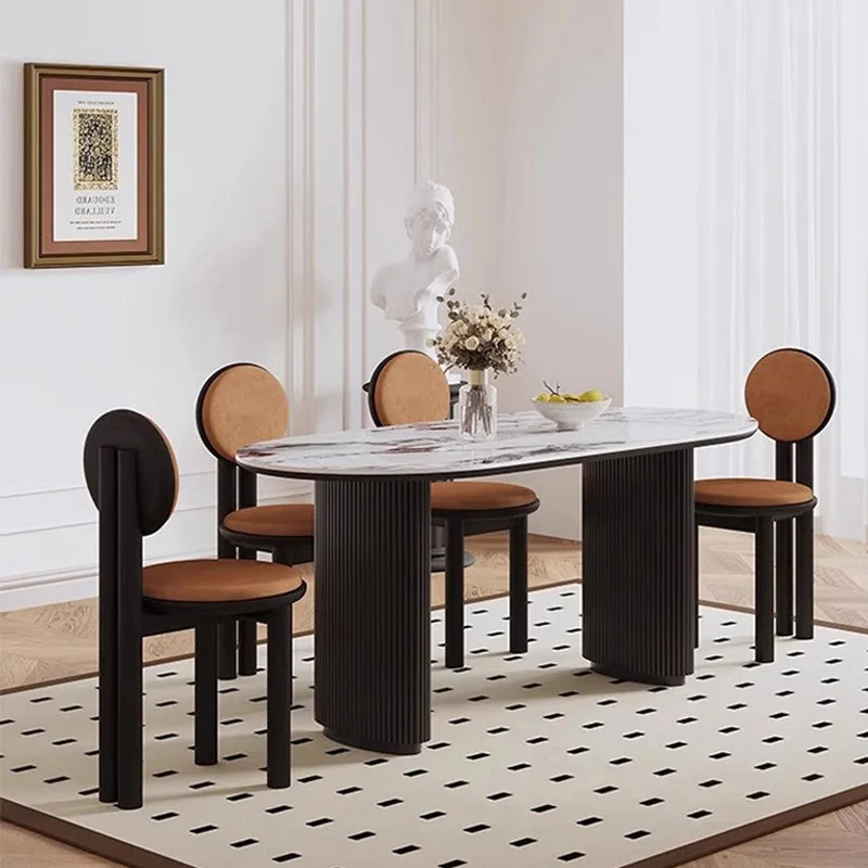 Minimalist 6 Chairs Dining Table Black Oval New Coffee Salon Dining Table Portable Solid Wood Essttisch Foshan China Furniture