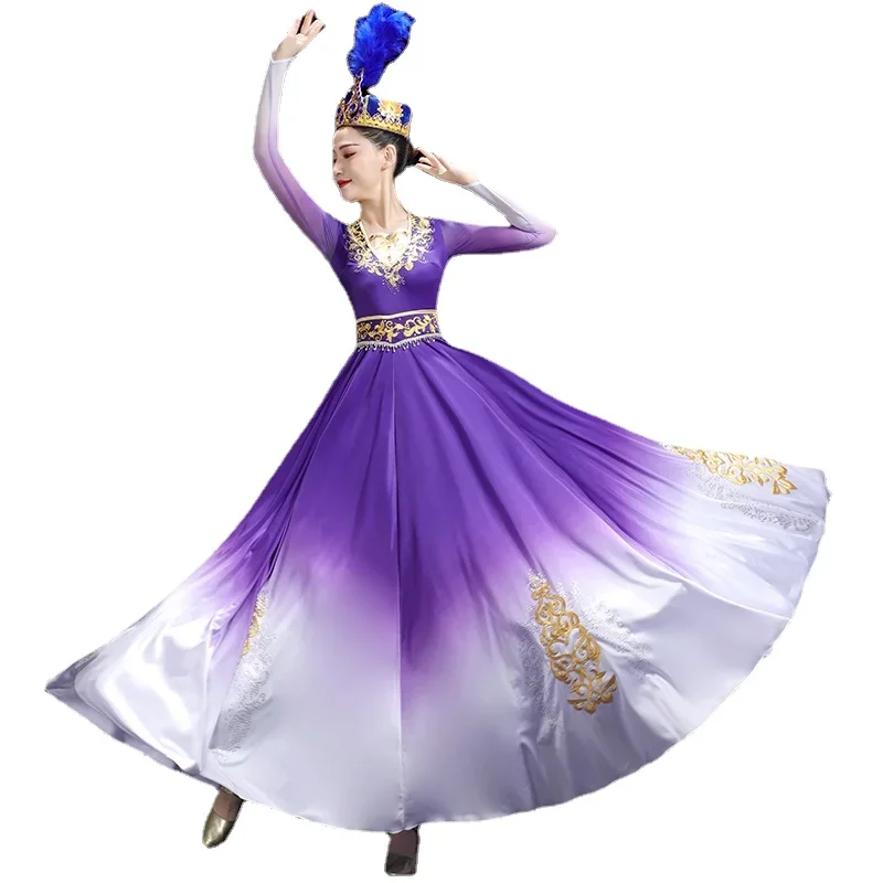 Mongolian Dance Dress Uygur Tibetan Traditional National Dance Costume Female Performance Clothing Female Practice Dance Dress