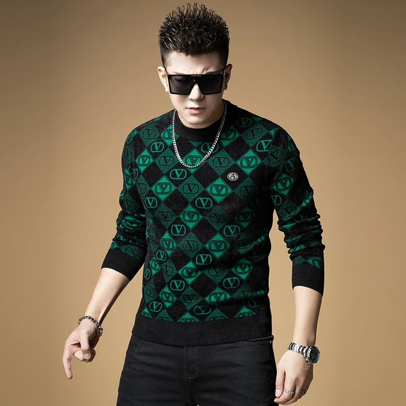 

Новый мужской вельветовый свитер 2026 года: модный зимний брендовый джемпер с круглым вырезом из кашемира, теплый вязаный топ для повседневной носки