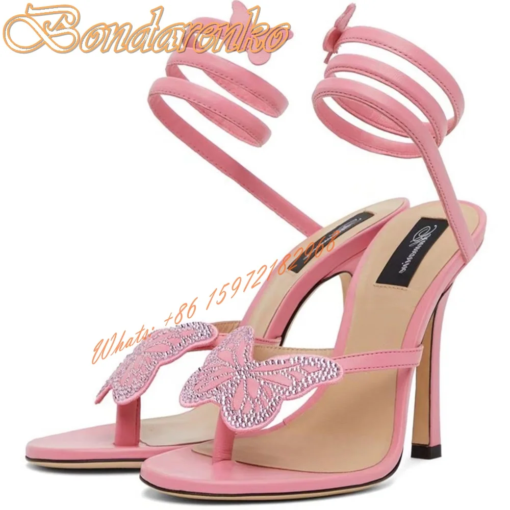 

Butterfly Crystal Wrapped Sandals Straps Open Toe Sexy Style Solid New Sandals Thin High Heels Women Party Shoes Slip On Summer