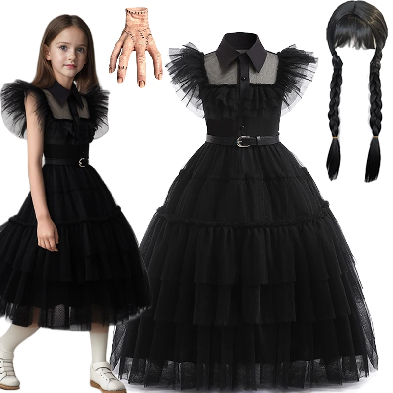 

Halloween Wednes Day Cosplay Costumes Girls Black Princess Dress Kids Wednes Day Costumes Carnival Halloween Party Clothings