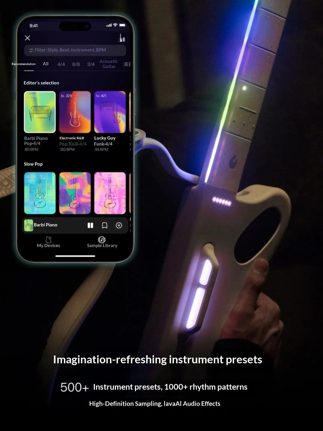 Hot Sale LAVA GENIE Stringless Smart Guitar For Beginners & Music Lovers White/Black Styles