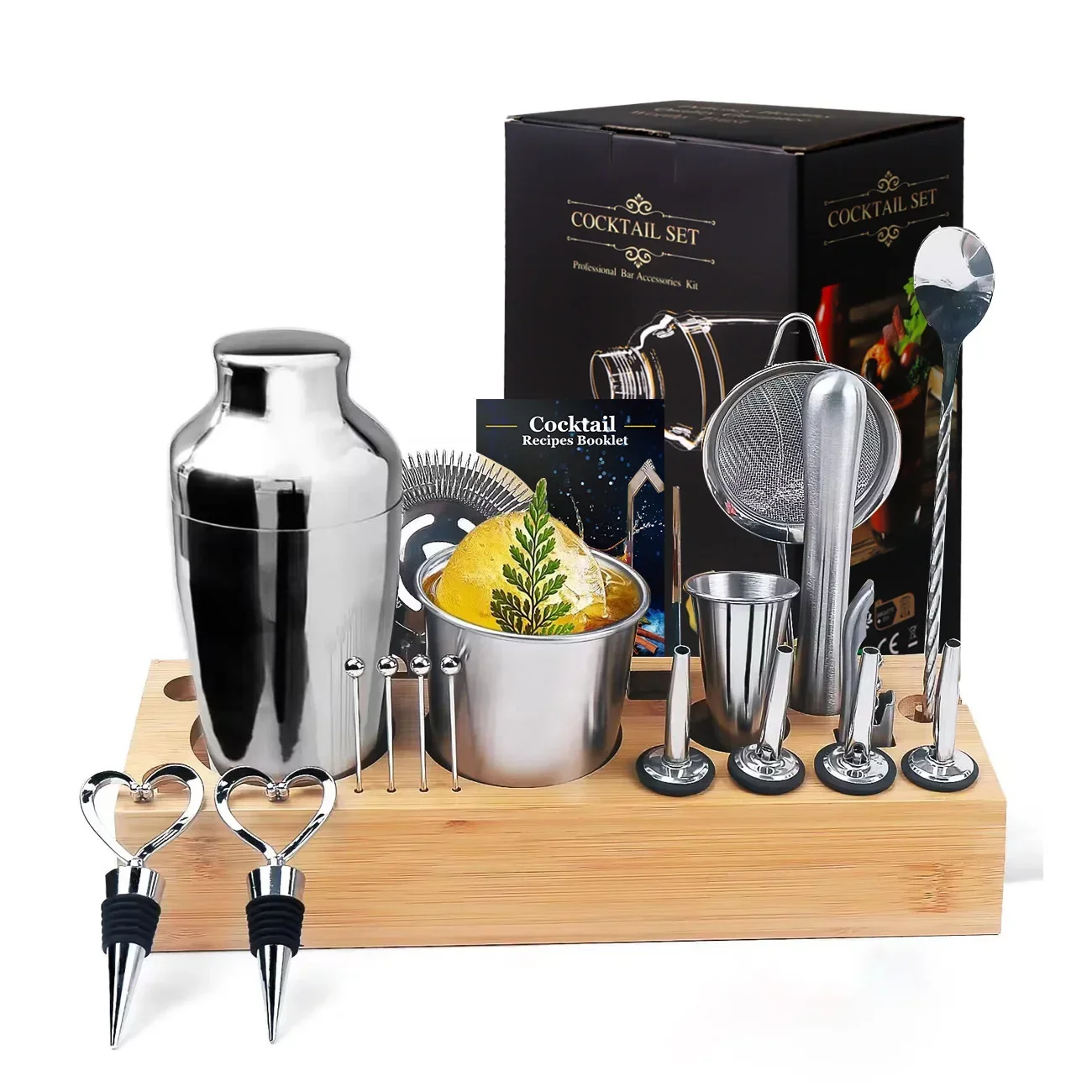 19pcs Cocktail Boston Shaker Set Bartender bar Kit Shaker Set for Drinks Bartender Accessories Full Professional Barman Kit