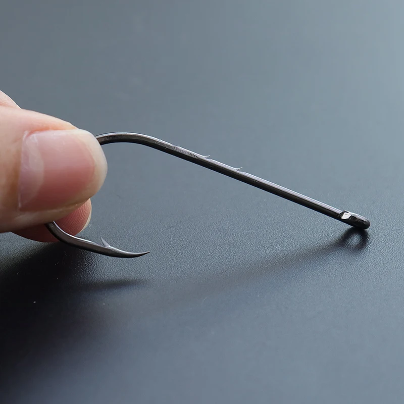 110pcs/box Long Shank Barbed Fishing Hooks High Carbon Steel Double Baits O-Ring Head Strong Sharp Fishhooks For OceanSeaFishing