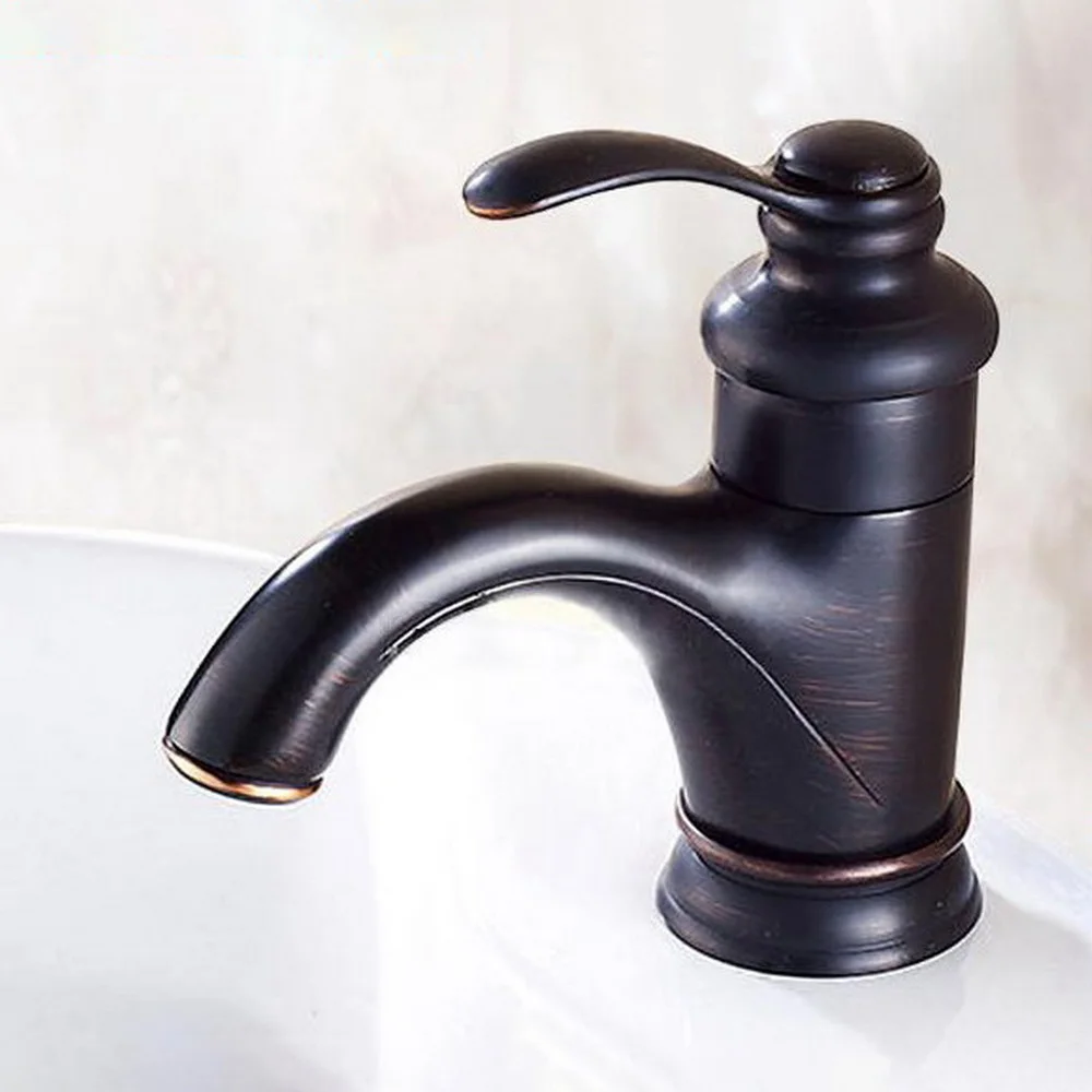 Grifo monomando para lavabo de baño de latón frotado con aceite negro, montaje en cubierta, grifo mezclador para lavabo de agua fría y caliente Lnf065