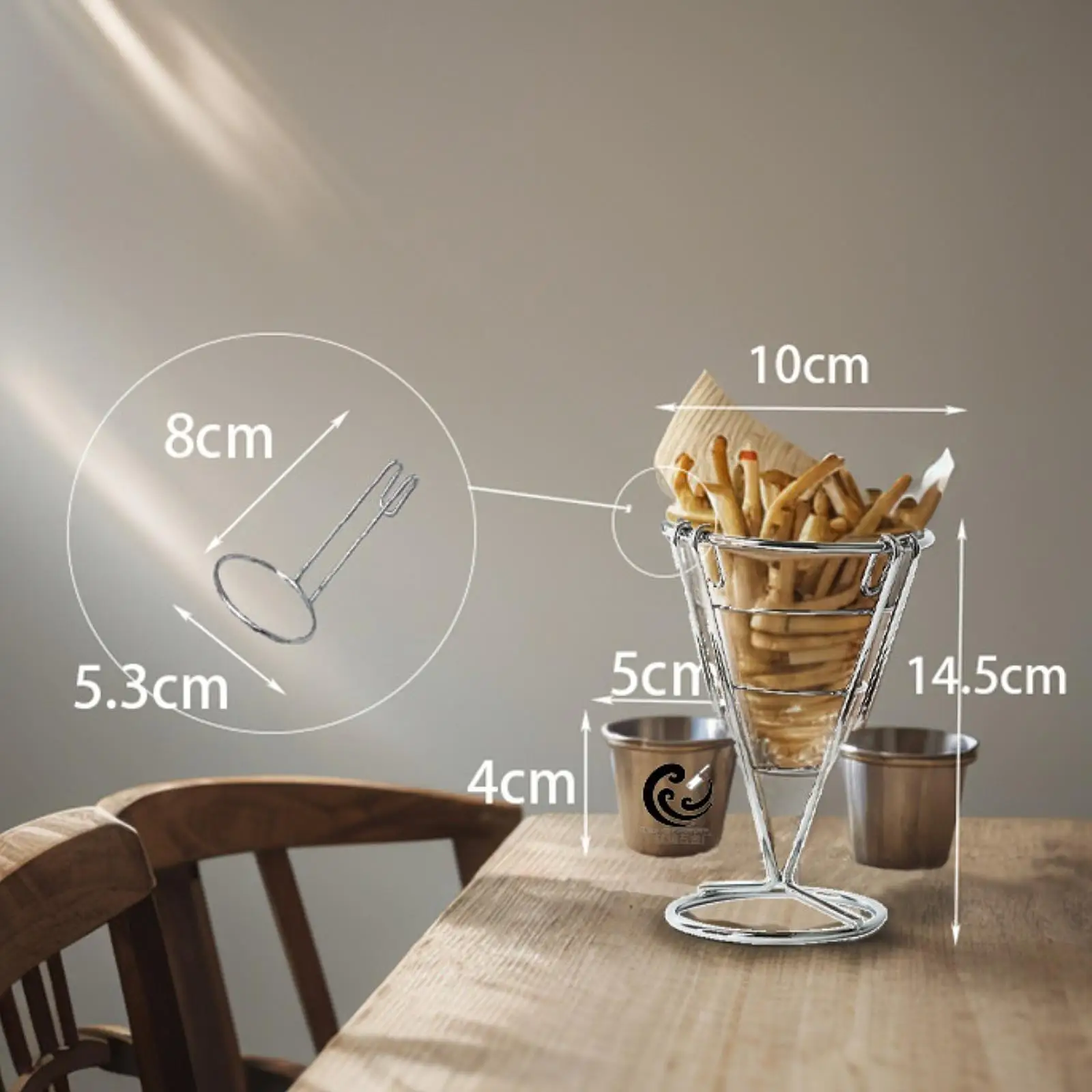 

Stainless Steel French Fries Stand Fashion Cone Fries Holder for Restaurant Buffet Kitchen Fried Chicken Cooked Food Display