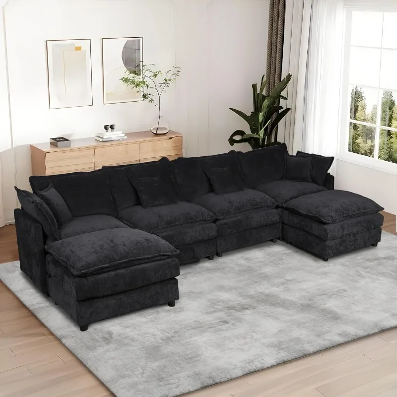 

Sectional Sofa, U Shaped Cloud Couch Comfy Set for Living Room,140.2 Inch 4-Seater Comfy Chenille Lumbar Pillow with Two