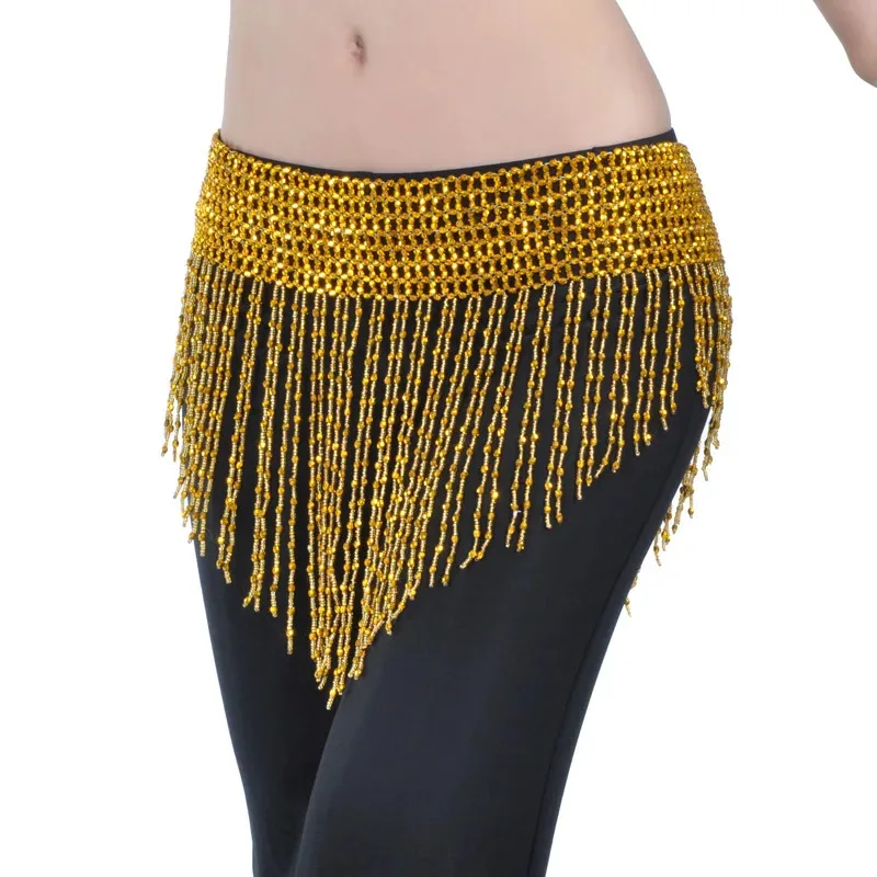 女性用ビーズ付きキラキラベリーダンスヒップスカーフタッセルダンスウェアラップベルトスカートカーニバルラヴ衣装フェスティバル多用途コスチュームスーツ