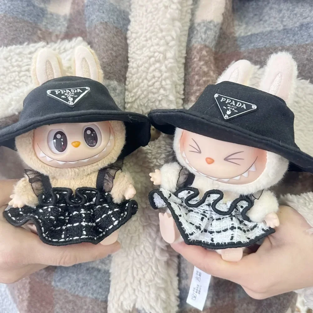 For 17cm Labubu Doll Clothes Set V1/V2 Black/White Fragrant Skirt and Hat Outfit Stylish Doll Fashion Accessories