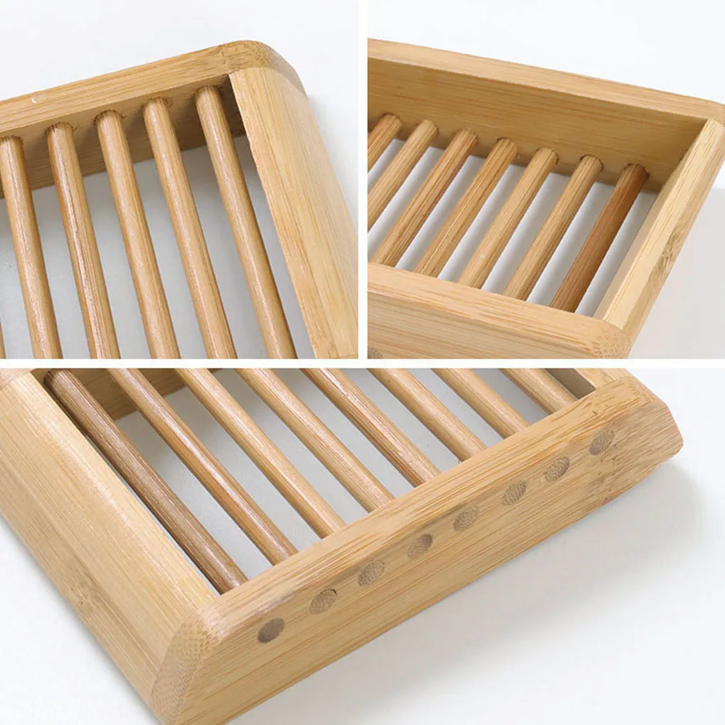 Soap Dish Container Moisture-proof Bamboo Storage Tray Draining Box Home Shower Washroom Accessories wood color Bathroom Tools