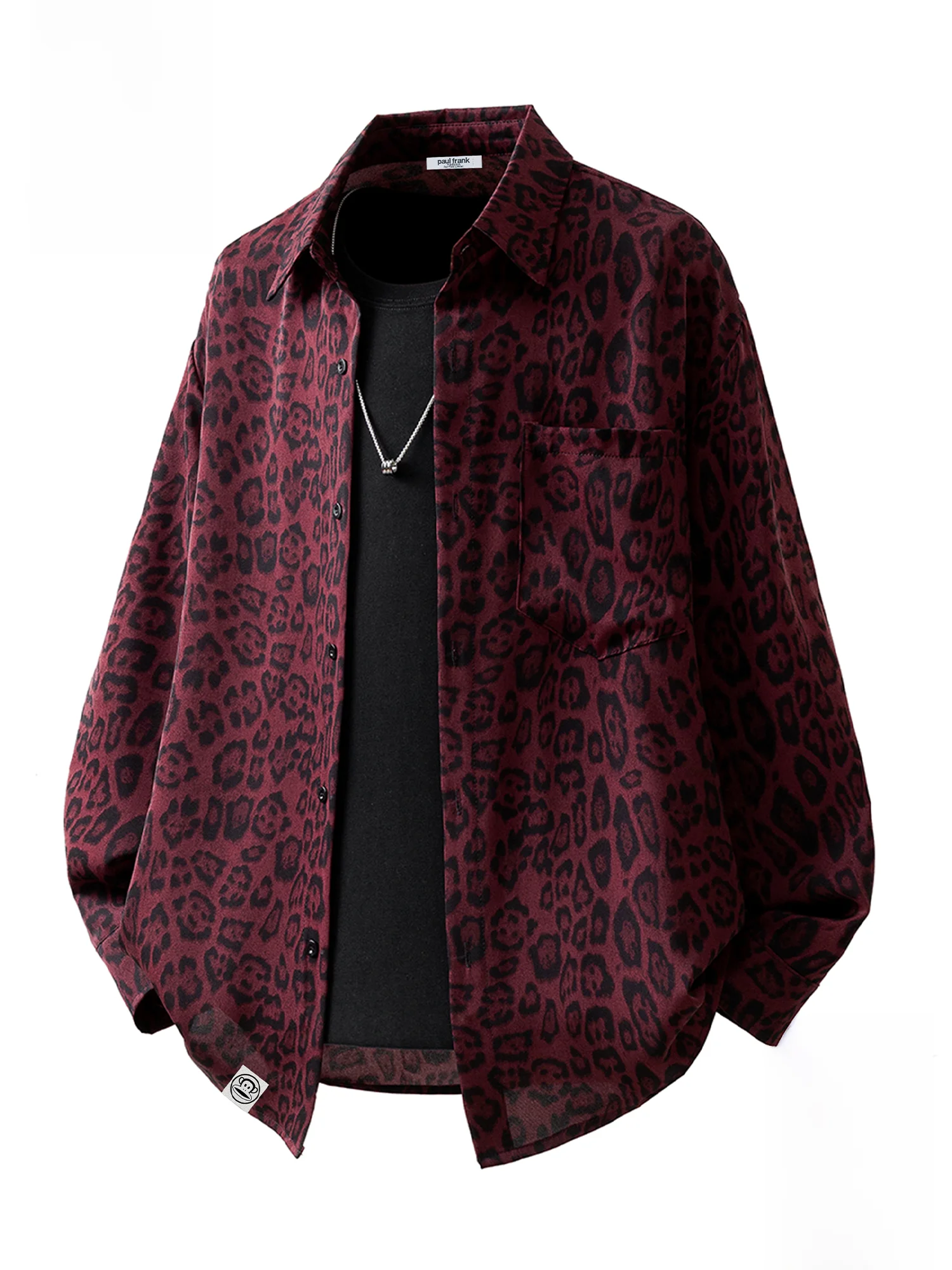 

PaulFrank Summer Leopard Print Long Sve Casual Loose irt Thin Polyester Fiber Collared Men's Faionable ex Top