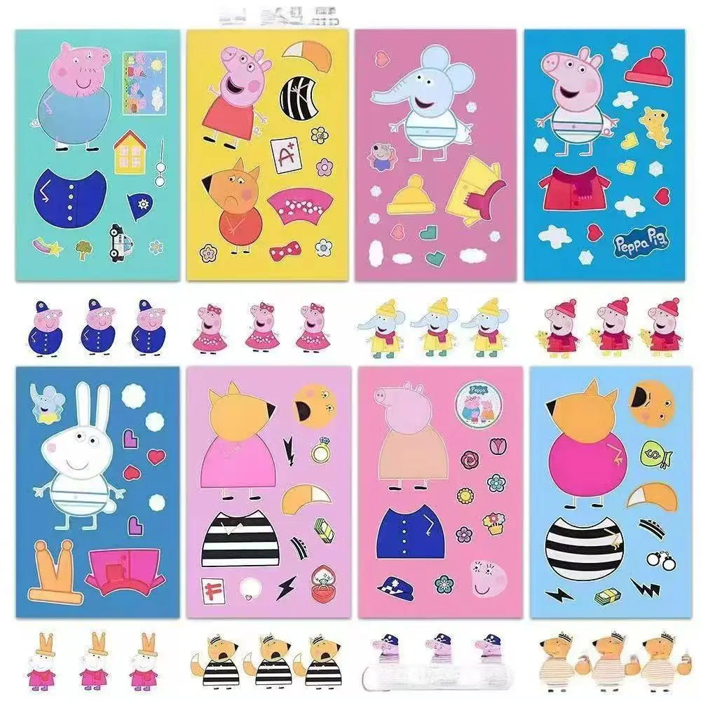 Peppa Pig family assembly puzzle cartoon stickers, pink and blue parent-child educational toys, diy companion gifts view 4