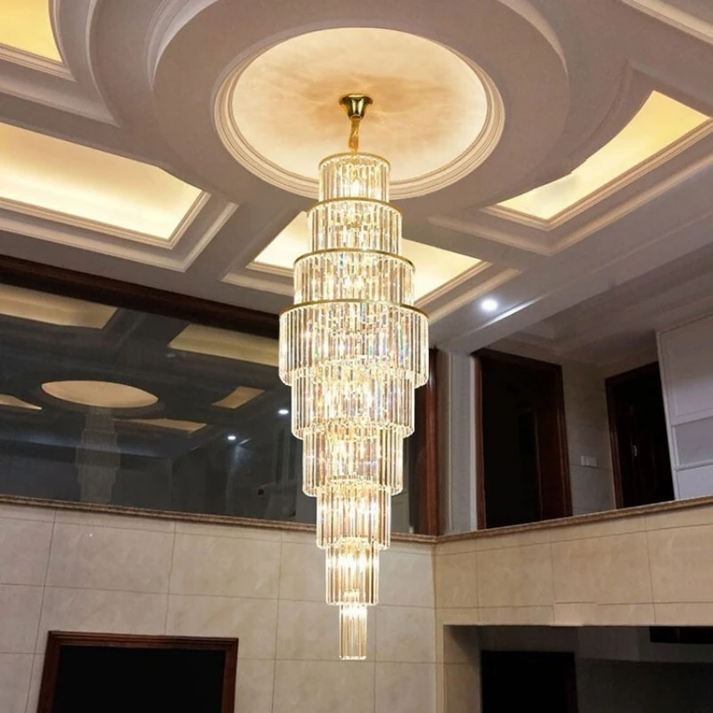 Modern LED Luxury Rotating Staircase Ceiling Chandelier Oval Duplex Building Living Room Hall Villa Decor Lighting Suspension