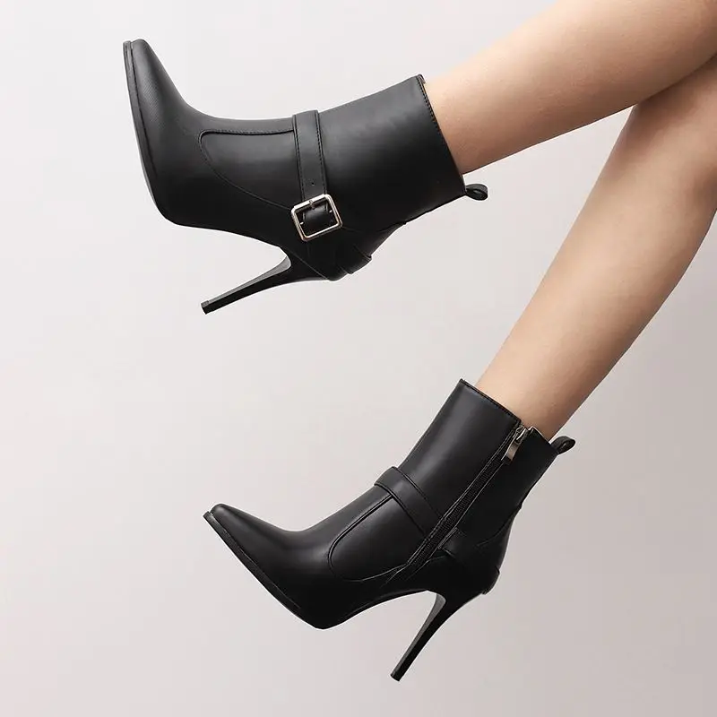 REAVE CAT Sexy Women Ankle Boots Pointed Toe Stiletto 10CM Size 48 49 50 Fashion Party Female Shoes 33