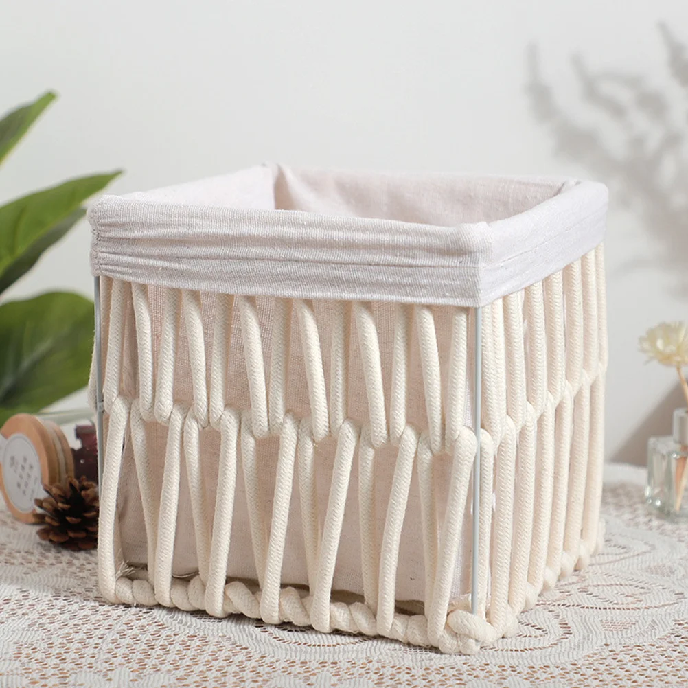 

Woven Storage Basket Cotton Rope Snack Sundries Organizer For Bedroom Living Room Bathroom Desktop Home Accessory