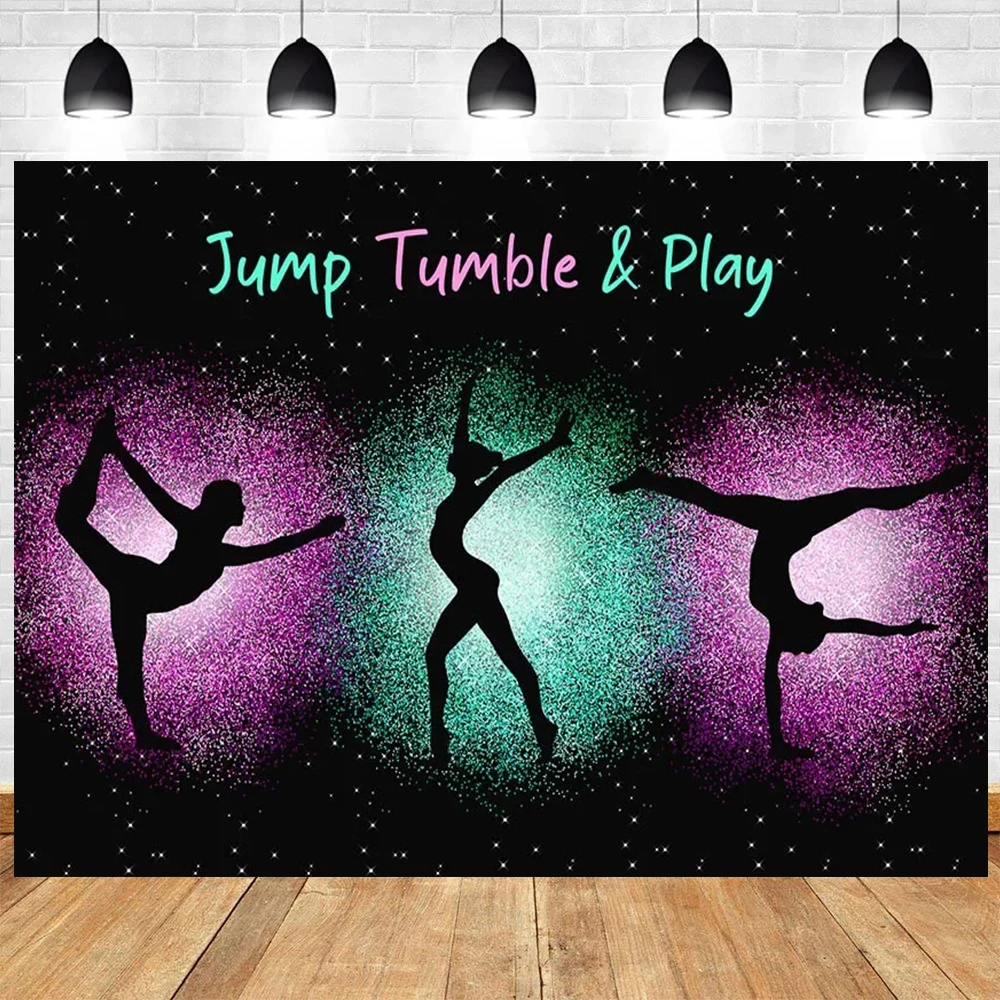 Let\'s Flip Athlete Gymnast Gymnastic Theme Jump Tumble Play Gymnast Rhythmic Gymnastic Girl Birthday Party Baby shower Backdrop