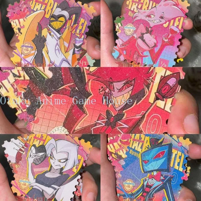 9cm Hazbin Hotel Alastor Adam Lucifer Vox Angel Dust Lute Anime Square Card Stamp Design Paper Card Fan Collection Gift Cosplay