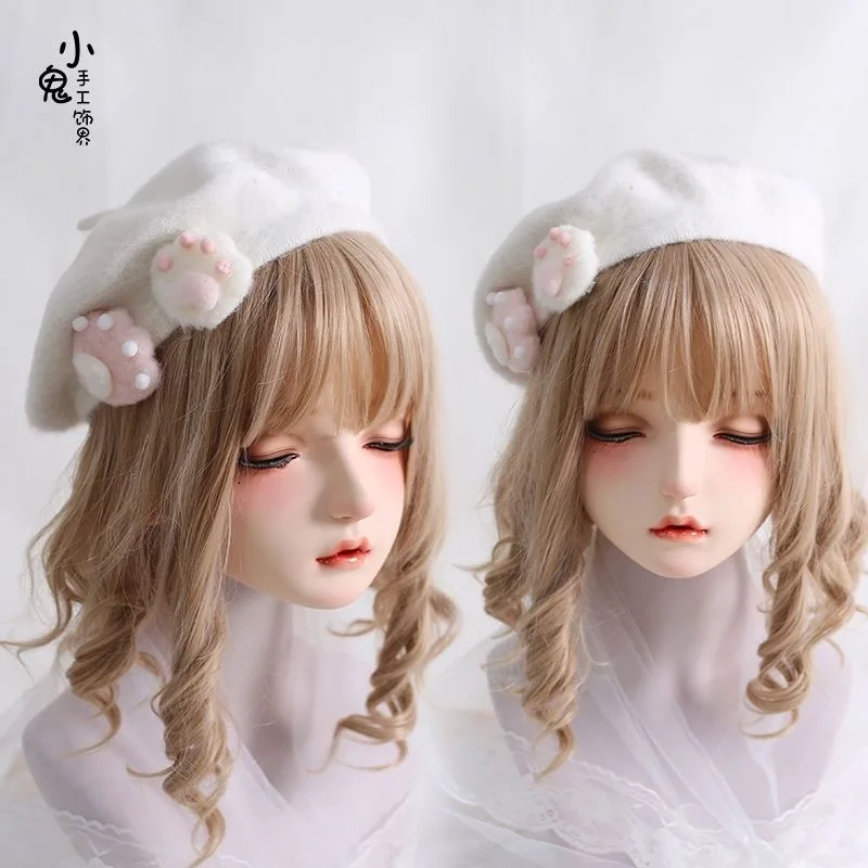 fur hat women winter cap woman designer winter hat korean beret hat Unique cute Cat's paw white warm ladies new year accessories