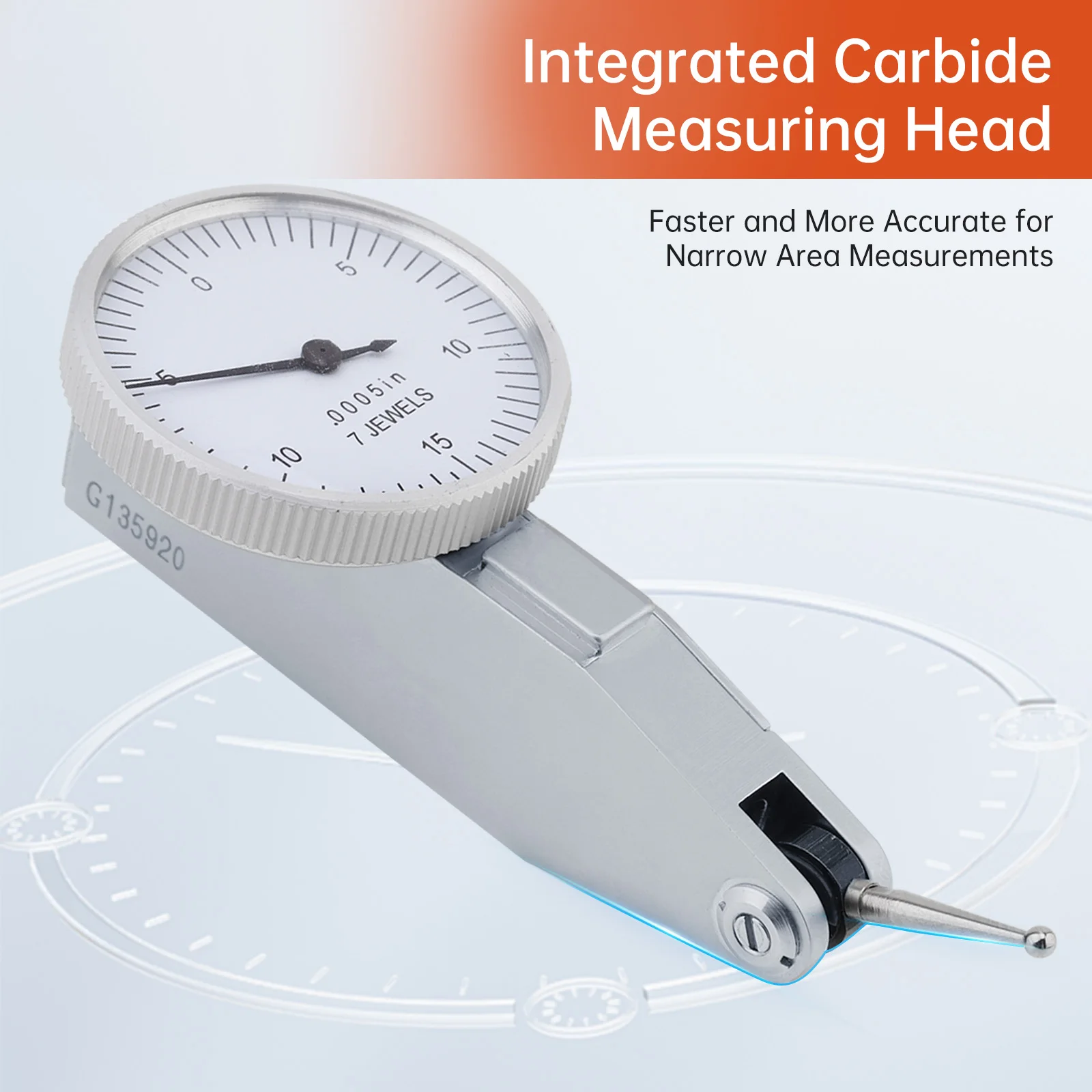 0.0005 inch Dovetail Rails Dial Test Indicator with 2 Steel Dovetail Clamps Silver Aluminum Alloy Imperial Dial Indicator Gauge