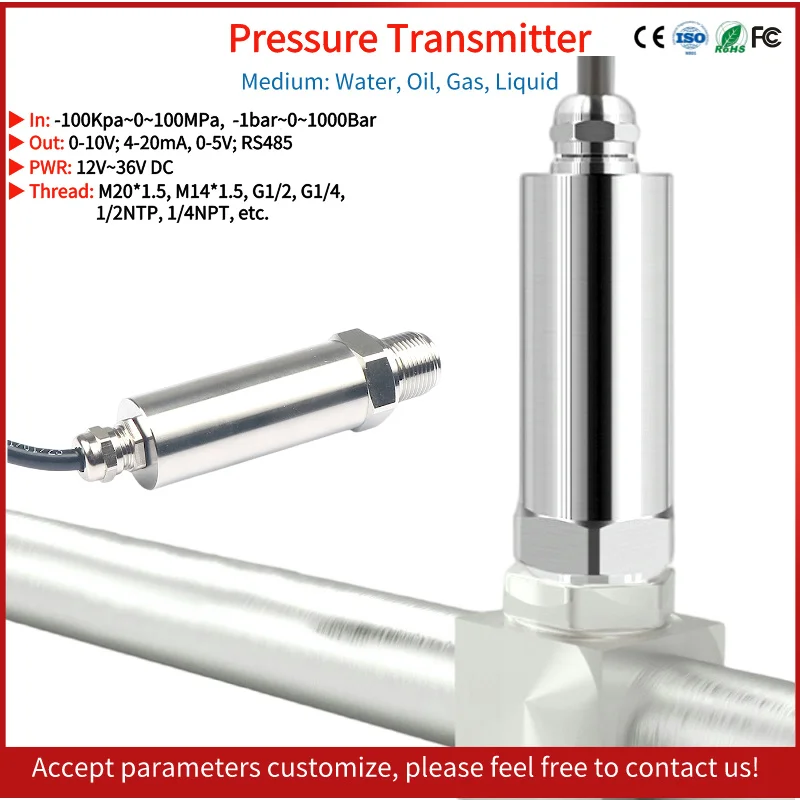 0-5v 4 20ma Compact Type Water Oil Gas Air Gas Pneumatic Pressure Transducer Waterproof Pressure Sensor Pressure Transmitter