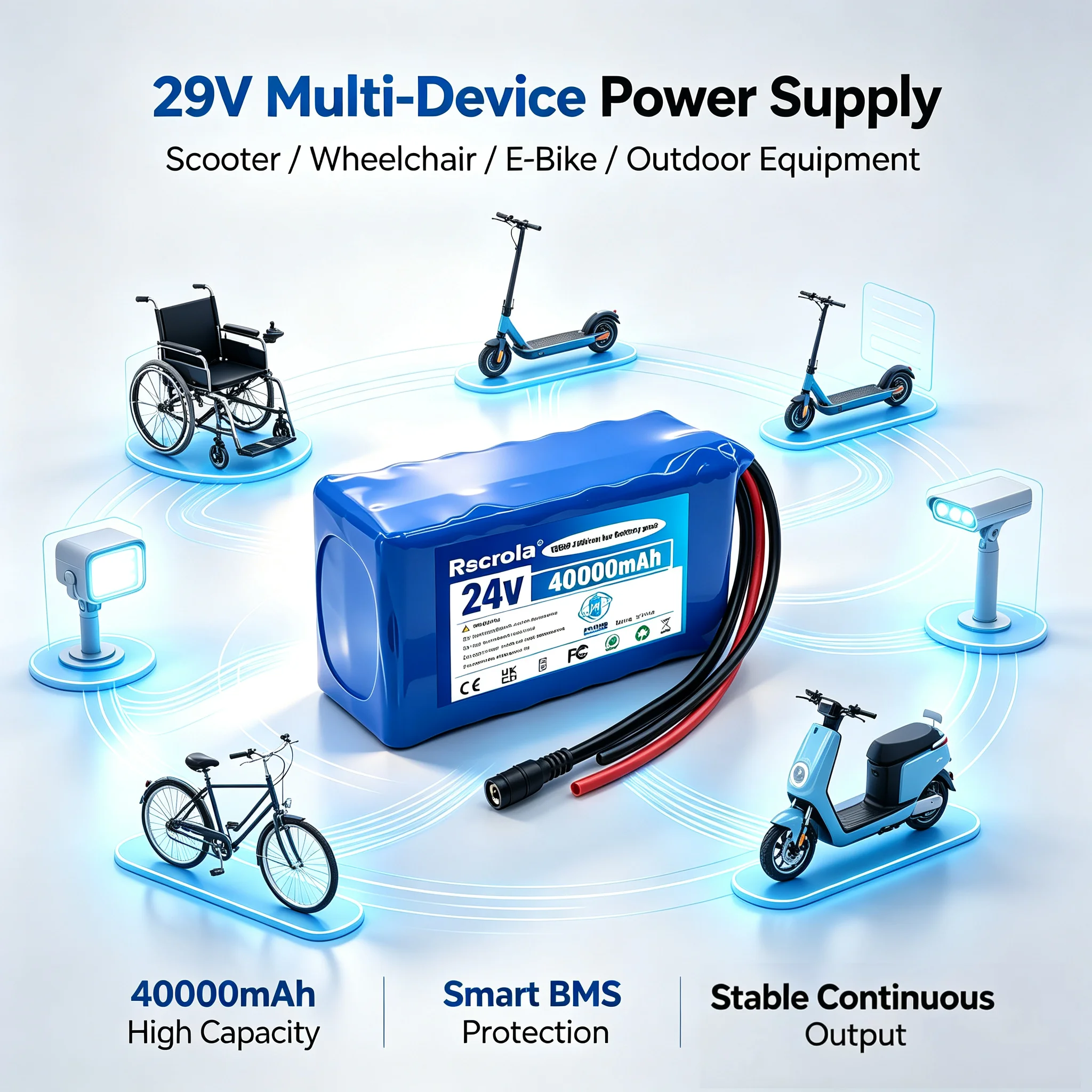 7s3p 24V 40000mAh 18650 Lithium-ion Battery Pack 29.4V Li-ion battery Pack, suitable for Electric wheelchair,  Bicycle,Scooter
