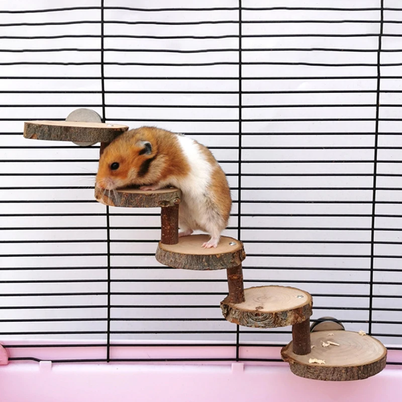 

3/5-Step Natural Wooden Climbing Ladder - Multi-Pet Cage Accessory for Hamsters/Birds/Parrots, Small Animal Climbing Toy