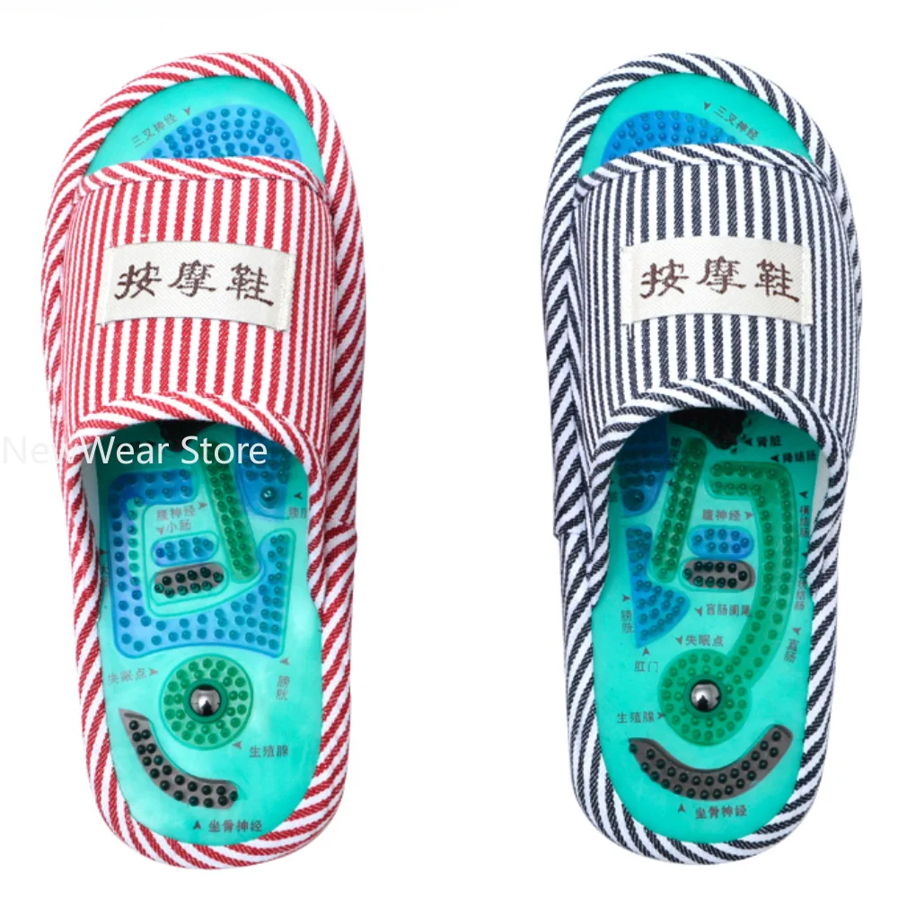 Men's Massage Slippers Shoes Men's Fashion Indoor Home Slippers Blue Stripe Health Care Taichi Foot Massage Slippers With Magnet